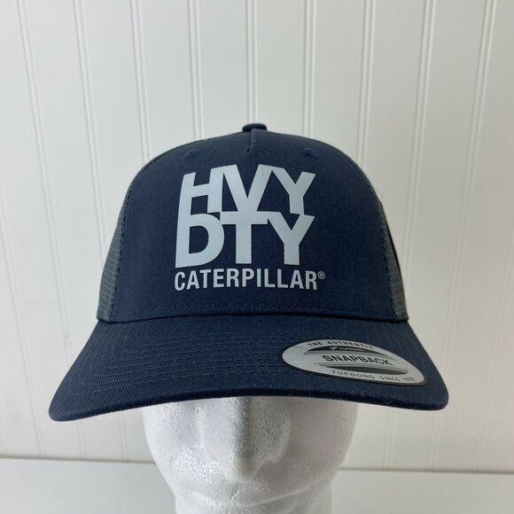 CAT Diesel Blue & Gray Trucker Mesh Snapback Hat Vinyl HVY DTY Logo Heavy Duty - Picture 1 of 7